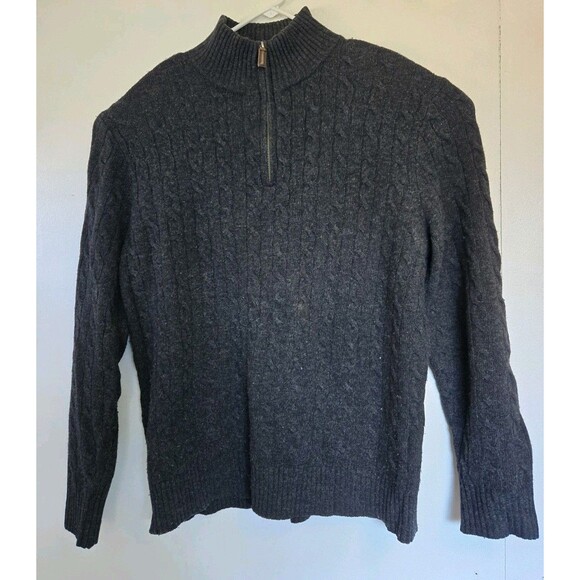 J Crew Sweater Mens L Grey 1/4 Zip Lambswool Angora Rabbit Cashmere Cable Knit - Picture 1 of 8